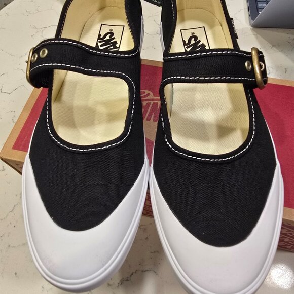 Vans NEW Mary Jane Sneakers Black/White Womens Size US 8.5 Ballet Slipper NEW - Picture 4 of 10